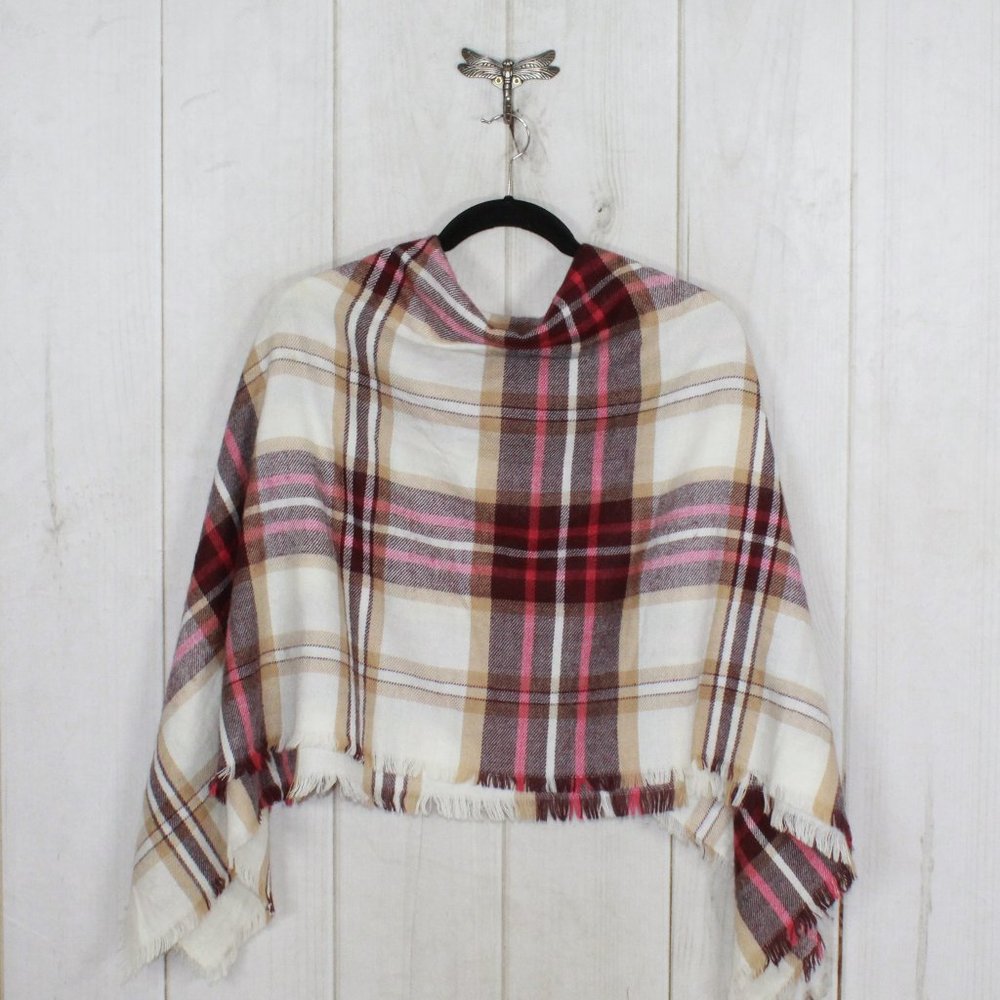 Maroon Plaid Woven Knit Soft Winter Shawl Blanket Size 57x60 Inches - Picture 5 of 6